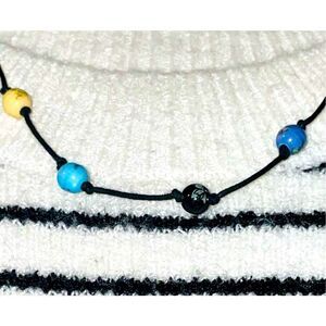 Vintage Cloisonne Beaded Leather Necklace
